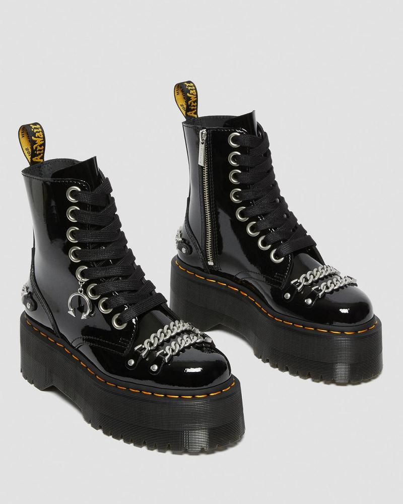 Botas Plataforma Dr Martens Jadon Max Chain Charol Cuero Mujer Negros | MX 540LIS